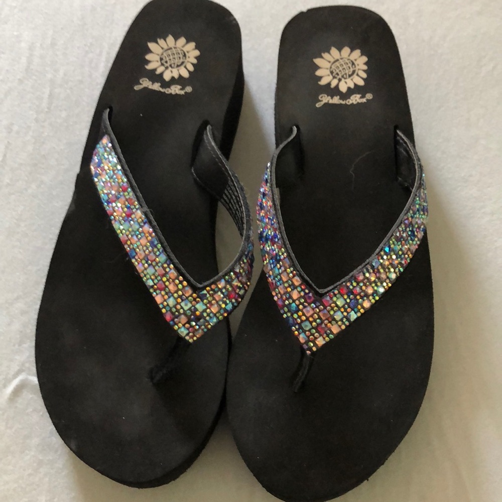 Yellow box Jeweled flip flops